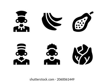 Simple Set of Kwanzaa Related Vector Solid Icons. Contains Icons as African Woman, Banana, Papaya and more.