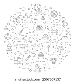 Simple Set of Labor Day and industry Related Vector Line Illustration. Contains such Icons as engineer, architect, service, job, worker, factory, builder, labour, employee, helmet and more.