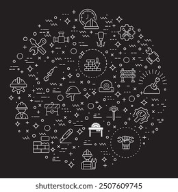 Simple Set of Labor Day and industry Related Vector Line Illustration. Contains such Icons as engineer, architect, service, job, worker, factory, builder, labour, employee, helmet and more.