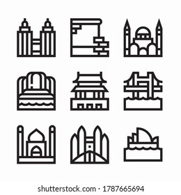 Simple Set Landmarks and Monuments Vector line Icons. Line with Editable stroke