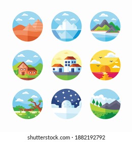 Simple Set Landscapes Vector Color Icons