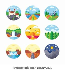 Simple Set Landscapes Vector Color Icons