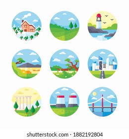 Einfache Set-Landschaften, Vektorfarbsymbole