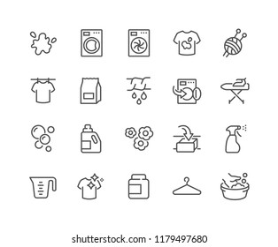Simple Set of Laundry Related Vector Line Icons. Contains such Icons as Washing Machine, Dryer, Dirt T-shirt and more. Editable Stroke. 48x48 Pixel Perfect.