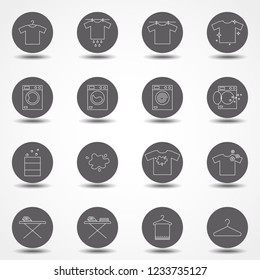 Simple Set of Laundry Related Vector Line Icons. Contains such Icons as Washing Machine, Dryer, Dirt T-shirt and more.