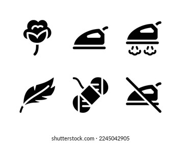 Simple Set of Laundry Related Vector Solid Icons. Contains Icons as Cotton Flower, Clothes Iron, Bird Feather and more.