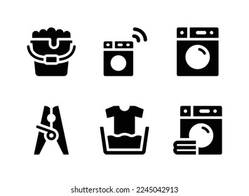 Simple Set of Laundry Related Vector Solid Icons. Contains Icons as Soap Bucket, Laundry Machine, Clothes Peg and more.