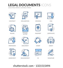 Simple Set of Legal Documents Related Vector Line Icons. Contains such Icons as Declaration, Permission, Grant and more. Editable Stroke. 64x64 Pixel Perfect.