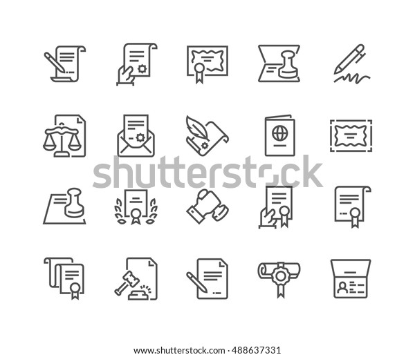 Simple Set of Legal Documents Related\
Vector Line Icons. \
Contains such Icons as Stamp, Certificate,\
License more.\
Editable Stroke. 48x48 Pixel\
Perfect.