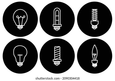 Simple Juego de Iconos de línea de vectores relacionados con la bombilla de luz, lámpara clásica.