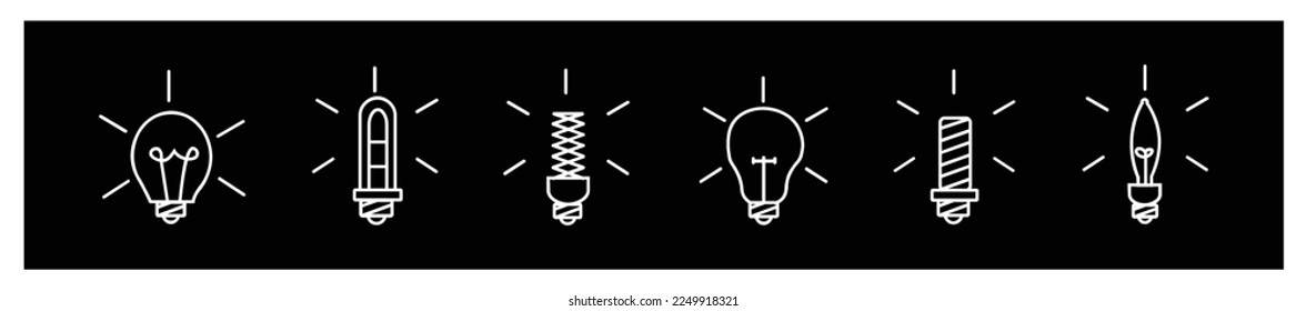 Simple Juego de Iconos de Línea Vector Relacionado con Bombilla, lámpara clásica.para diseño sobre fondo negro.
