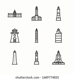 Simple Set Light House Vector line Icons