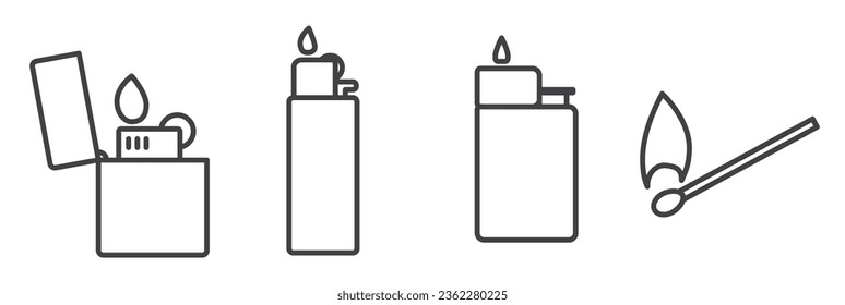 Simple Set of lighter line icon. Stroke pictogram. Lighters vector illustration isolated on a white background. Premium quality symbol. Vector sign for mobile app and web sites. Fire source icon.