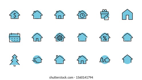 Simple set of line vector home icons. Contains house symbols at interest, infuse house and more. Editable stroke. 48x48 pixels perfect
