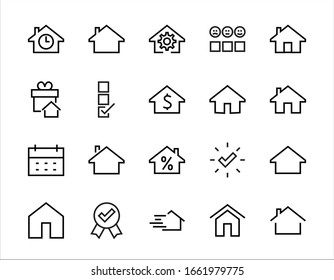  Simple Set Of Line Vector Home Icons. Contains House Symbols At Interest, Infuse House And More. Editable Stroke. 480x480 Pixels Perfect.