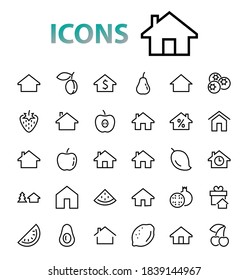 Simple set of line vector home icons. Contains house symbols at interest, infuse house and more. Editable stroke. 480x480 pixels perfect.