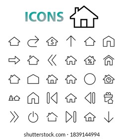 Simple set of line vector home icons. Contains house symbols at interest, infuse house and more. Editable stroke. 480x480 pixels perfect.