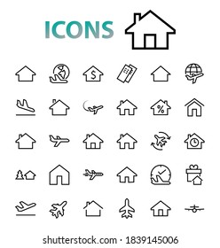 Simple set of line vector home icons. Contains house symbols at interest, infuse house and more. Editable stroke. 480x480 pixels perfect.