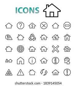 Simple set of line vector home icons. Contains house symbols at interest, infuse house and more. Editable stroke. 480x480 pixels perfect.