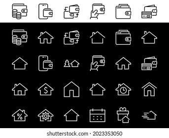 Simple set of line vector home icons. Contains house symbols at interest, infuse house and more. Editable stroke. 480x480 pixels perfect.