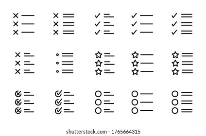 Simple set of list icons in trendy line style. Modern vector symbols, isolated on a white background. Linear pictogram pack. Line icons collection for web apps and mobile concept.
