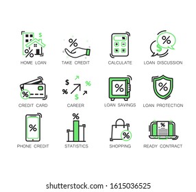 Simple Set of Loan Related Vector Line Icons. Credit Card, Deposit and more. Editable Stroke. Premium symbols 