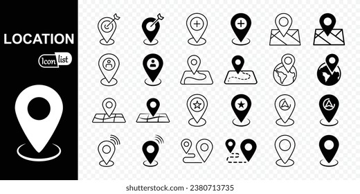 Simple Set of Location Pin Line and Flat style Icons. GPS location symbol collection. Editable Stroke