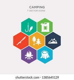 simple set of log, campfire, mountain, trees icons, contains such as icons fishing rod, gasoline, fishing and more. 64x64 pixel perfect. infographics vector