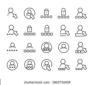 Conjunto Simple De Iconos De Esquema De Inicio De Sesión. Elementos Para Concepto Móvil Y Aplicaciones Web. Iconos De Vector De Línea Delgada Para Diseño Y Desarrollo De Sitios Web, Desarrollo De Aplicaciones. Paquete Premium.