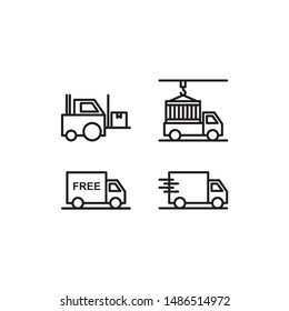 Simple Set of logistic Related Vector Line Icons. Contains such Icons as forklift, cargo truck, delivery truck.