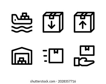 Simple Set of Logistic Related Vector Line Icons. Contains Icons as Freighter, Box, Warehouse, Receive and more.