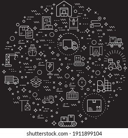 Simple Set of logistics and delivery Related Vector Line Illustration. Contains such Icons as box, shopping, commerce, retail, trade, merchandise, container, vehicle, truck and Other Elements.