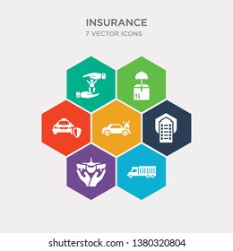 simple set of lorry, air travel insurance, building insurance, burning car icons, contains such as icons car insurance, cargo child and more. 64x64 pixel perfect. infographics vector