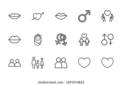 Simple set of love icons in trendy line style. Modern vector symbols, isolated on a white background. Linear pictogram pack. Line icons collection for web apps and mobile concept.