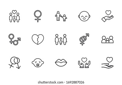 Simple set of love icons in trendy line style. Modern vector symbols, isolated on a white background. Linear pictogram pack. Line icons collection for web apps and mobile concept.