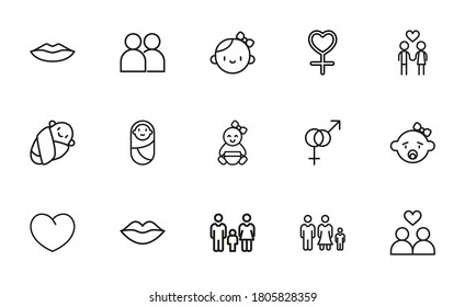 Simple set of love icons in trendy line style. Modern vector symbols, isolated on a white background. Linear pictogram pack. Line icons collection for web apps and mobile concept.