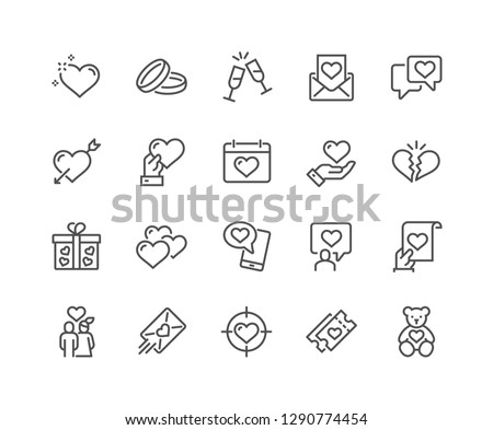 Simple Set of Love Related Vector Line Icons. Contains such Icons as Romantic Letter, Happy Couple, Gift, Broken Heart and more. Editable Stroke. 48x48 Pixel Perfect.