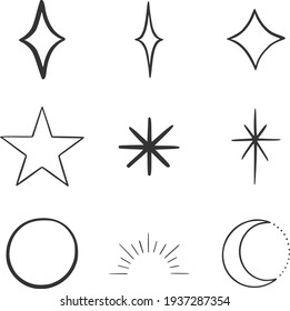 Simple set of magic and alchemy icons in trendy line art style. Modern vector symbols, isolated on a white background. Linear pictogram pack. Icons collection for web apps and mobile concept.