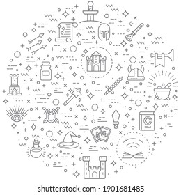 Simple Set of magic and witch Related Vector Line Illustration. Contains such Icons as alchemy, storybook, fairy tale, fantasy, wizard, enchantment and Other Elements.