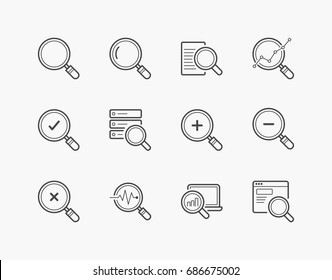 Simple Set of Magnify Glass Thin Line Icons. Editable Stroke. 64x64 Pixel Perfect.