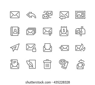 Simple Set of Mail Related Vector Line Icons. 
Contains such Icons as Newsletter, Spam, Mail Box, Address Book and more. 
Editable Stroke. 48x48 Pixel Perfect. 