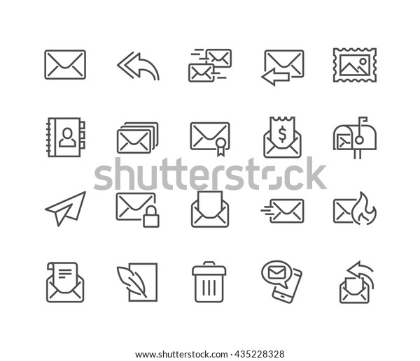 Simple Set of Mail Related\
Vector Line Icons. \
Contains such Icons as Newsletter, Spam, Mail\
Box, Address Book and more. \
Editable Stroke. 48x48 Pixel Perfect.\
