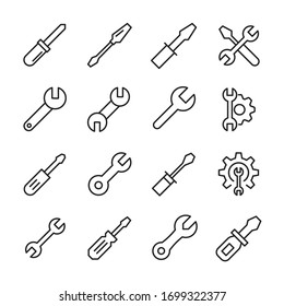 Simple set of maintenance icons in trendy line style. Modern vector symbols, isolated on a white background. Linear pictogram pack. Line icons collection for web apps and mobile concept.