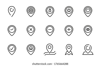 Simple set of map pin icons in trendy line style. Modern vector symbols, isolated on a white background. Linear pictogram pack. Line icons collection for web apps and mobile concept.