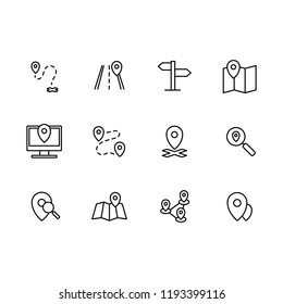 Simple set map pointer, navigation, location vector line icon. Contains such icons arrows, map with pin, route, navigator, direction, destination and more