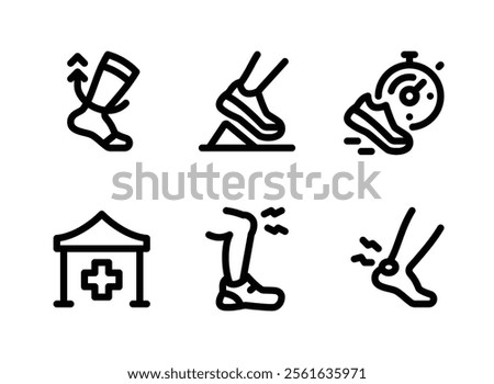 Simple Set of Marathon Related Line Icons. Contains Icons as Compression Sock, Starting Block, Stopwatch and more.