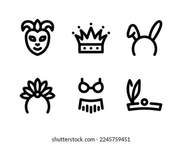 Simple Set of Mardi Gras Festival Related Vector Line Icons. Contains Icons as Party Mask, Crown, Bunny Headband and more.