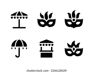 Simple Set of Mardi Gras Festival Related Vector Solid Icons. Contains Icons as Carnival Tent, Masquerade and more.