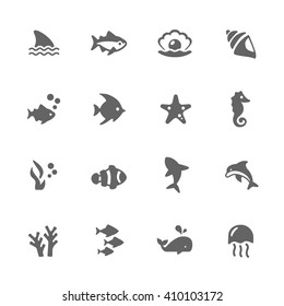 Simple Set of Marine Life Related Vector Icons. Contains Such Icons as Seahorse, Fish Flock, Perl and More.