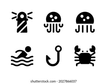 Simple Set of Maritime Related Vector Solid Icons. Contains Icons as Lighthouse, Jellyfish, Swimming, Crab and more.